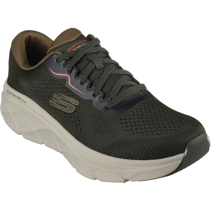 Skechers D'Lux Walker 2.0 Polyester Heren Sneakers In Olijf/Oranje