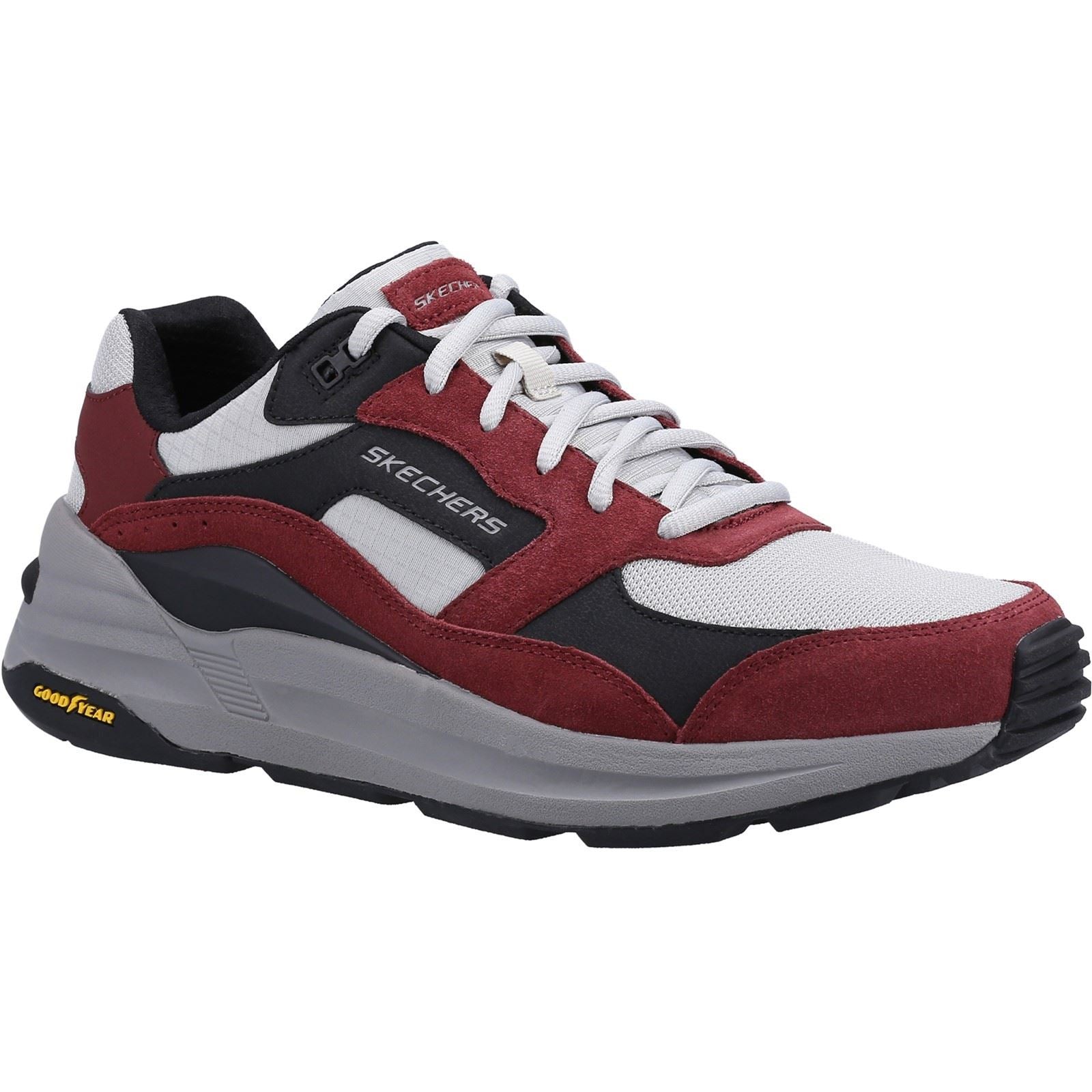 Skechers Global Jogger Leren Heren Bordeauxrode Sneakers