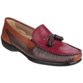 Cotswold Biddlestone Leren Dames Loafers In Kastanjebruin/Tan/Wijnrood