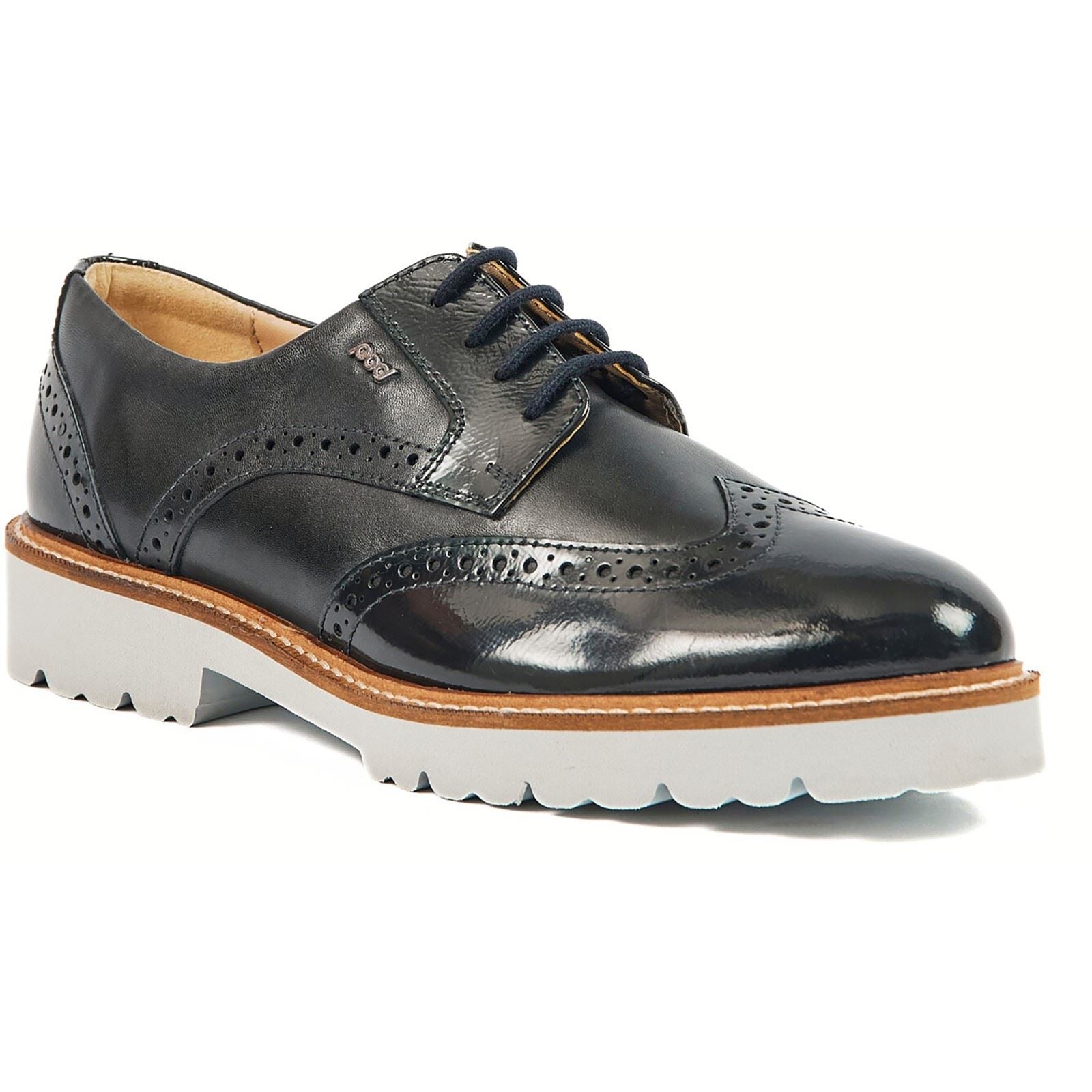 Pod Kortney Leren Dames Marineblauwe Lakleren Brogues Schoenen