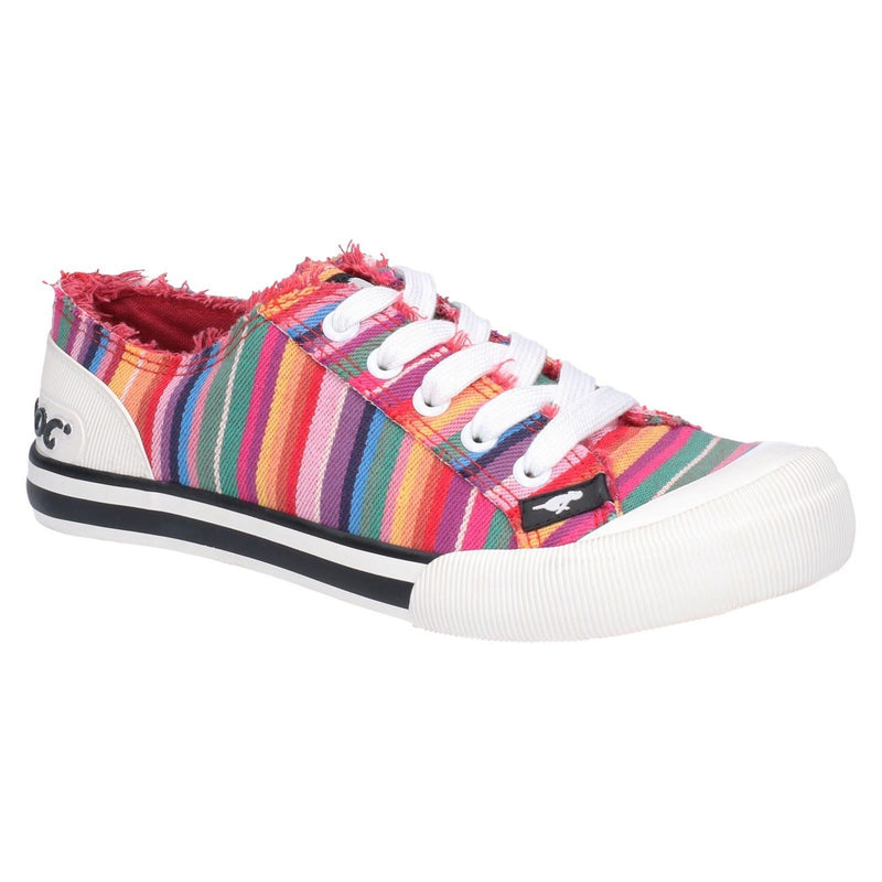 Rocket Dog Jazzin Eden Stripe Katoenen Damessneakers In Rood Multi