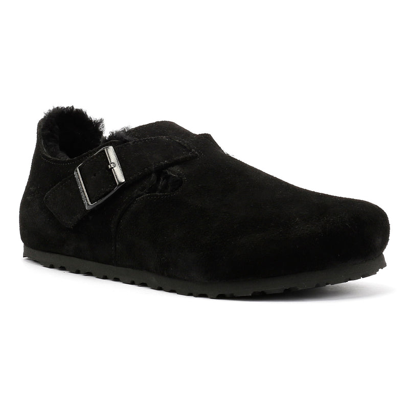 Birkenstock London Shearling Suede Zwarte Damesschoenen