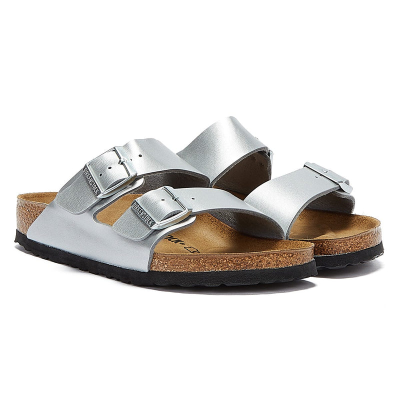 Birkenstock Arizona Birko Flor Dames Zilveren Sandalen